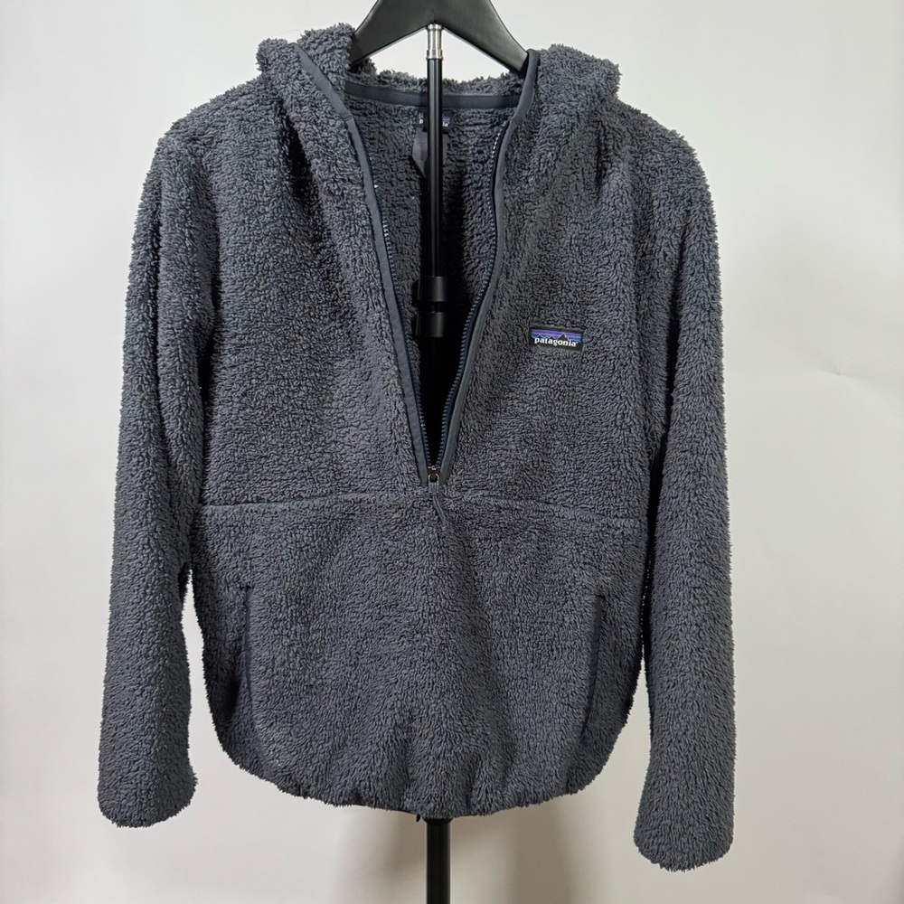 Patagonia Los Gatos Hooded Fleece Pullover Navy Blue/Grey Cozy Teddy Half Zip - Picture 6 of 10